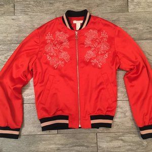 Red Embroidered Dress Bomber Jacket - H&M